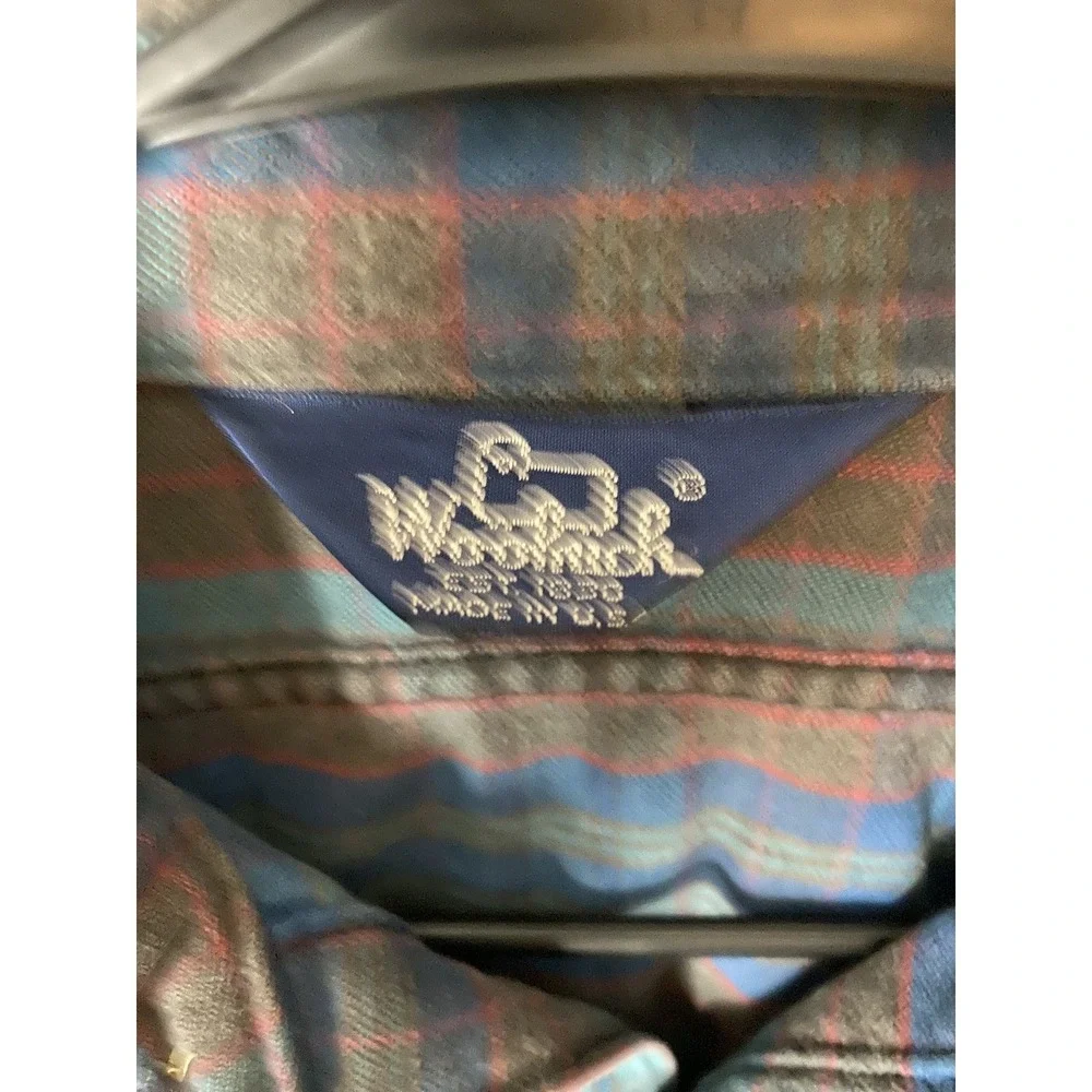 Woolrich Mens M Plaid Flannel Shirt Blue Grey Button-Up